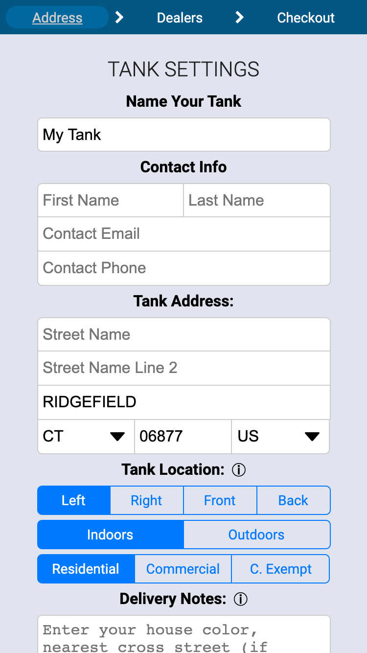 Heating Oil Tank Setting in FuelSnap Application Interface